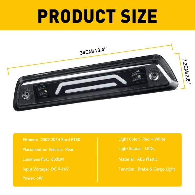 الأحمر والأبيض LED ضوء الفرامل الثالثة ، الذيل الخلفي مصباح البضائع ، الملحقات ، F150 ، F-150 ، 2009 ، 2010 ، 2011 ، 2012 ، 2013 ، 2014 ، الدخان ، 3rd ضوء الفرامل