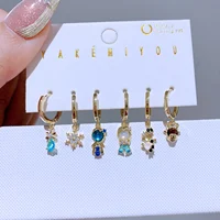 1 Set Mixed Design Frozen Cartoon Huggie Hoop Earrings for Women Gold Color Plated Cubic Zircon Jewelry 1