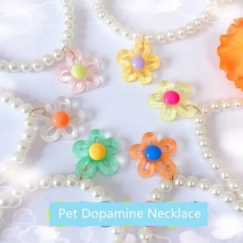 1pc Adjustable Pearl Pet Necklace Collar with Bell Colorful Flower Cute Cats Dogs Beauty Kitten Collar Pet Supplies Accessories
