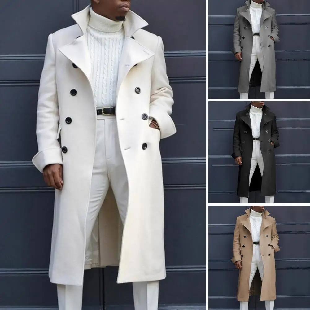 

Women Button-up Coat Stylish Men's Double-breasted Trench Coat Mid Length Windproof Thick Versatile Jacket for Fall Winter Solid