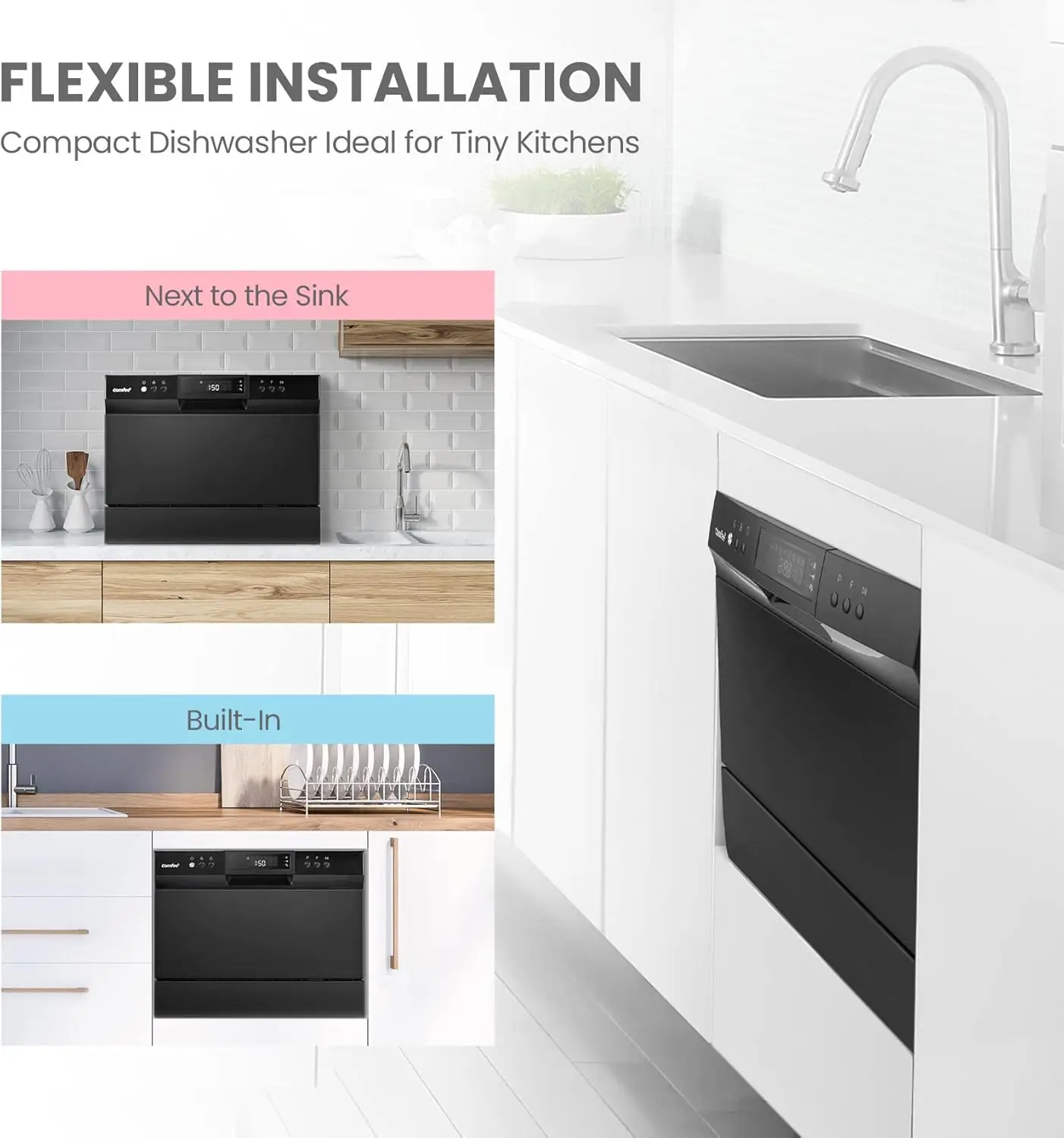 Dishwasher, Energy Star Portable Dishwasher, 6 Place Settings & 8 Washing Programs, Speed, Baby-Care 3