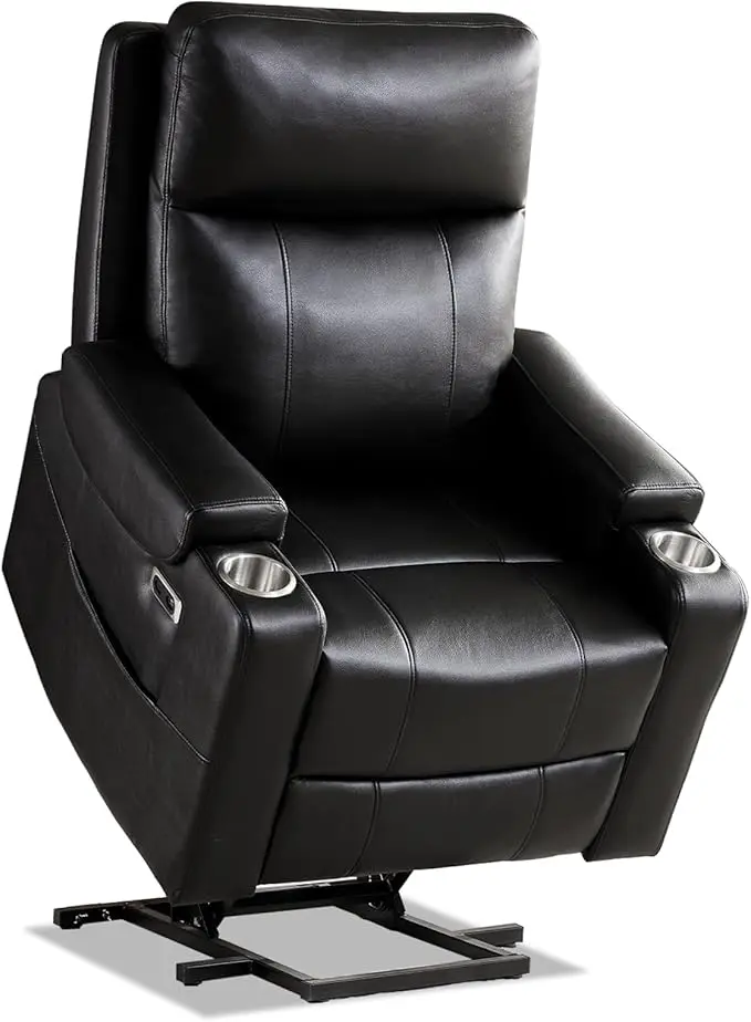 Triple Motor Power Lift Recliner Chair with Adjustable Lumbar Support, Lay Flat Recliner for Elderly, Breathable Leather R