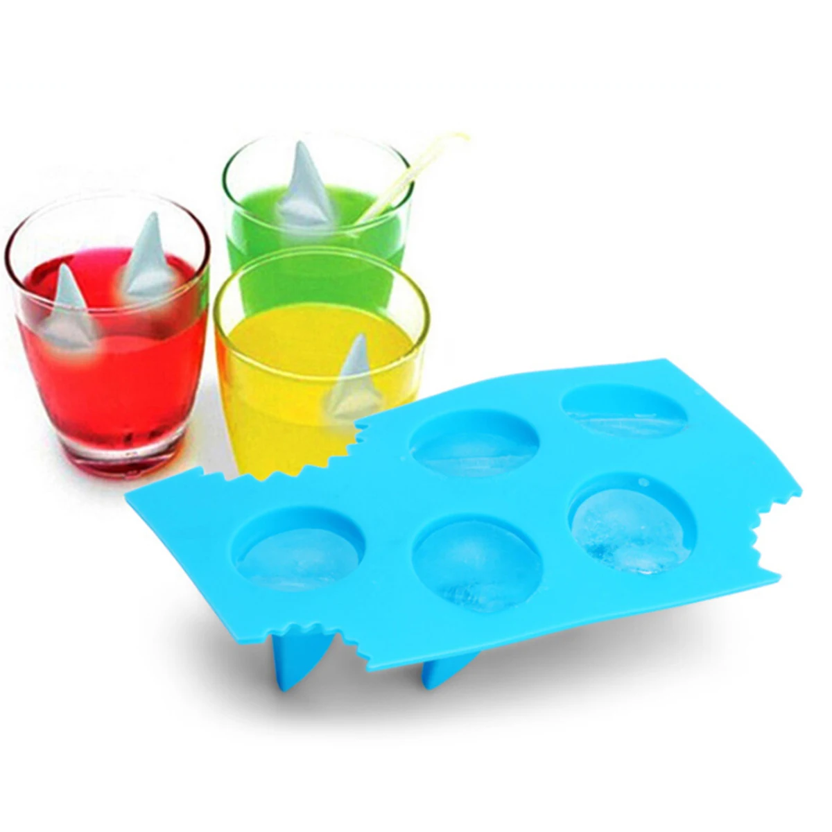 Silicone Shark Fin Ice Cube Tray DIY Ice Making Mold Creative Kitchen Accessories (Blue)