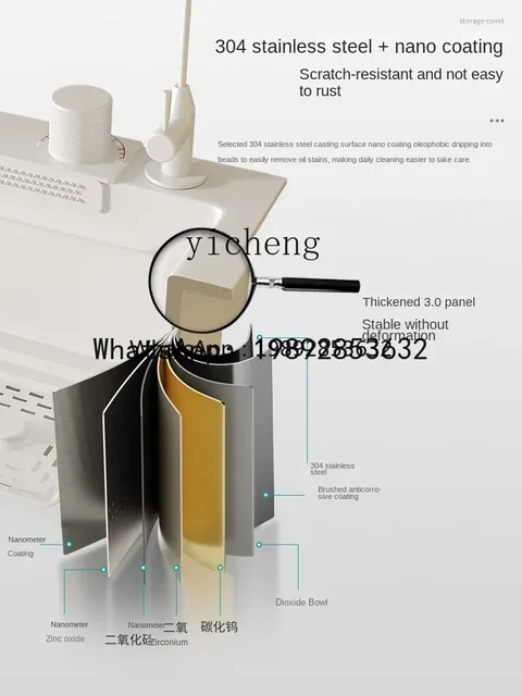 อ่างล้างจานเดี่ยว LYY สีขาว สแตนเลส 304 สำหรับห้องครัว อ่างล้างผักขนาดใหญ่ 3