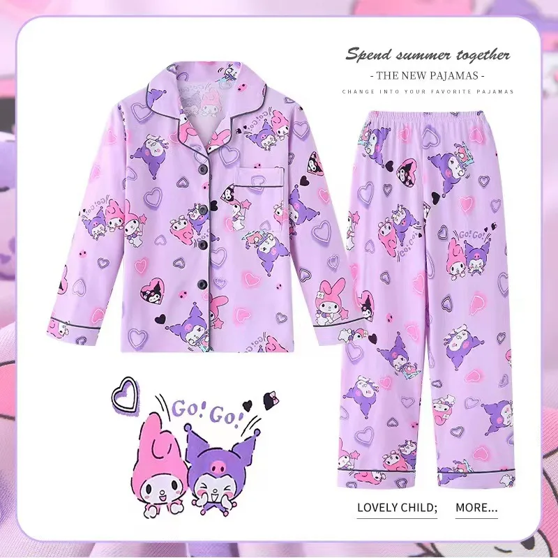 

Cute Sanrio Nightclothes Cinnamoroll Melody Kuromi Children Pajamas Long Sleeve Pants Sets Boys Girls Nightdress Children Gift