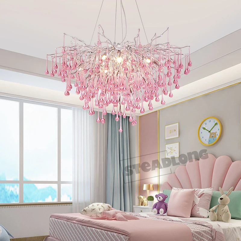 女の子のためのピンクのクリスタル天井ランプ,ハートの形をした吊り下げ式シャンデリア,屋内照明,リビングルームやダイニングルームに最適
