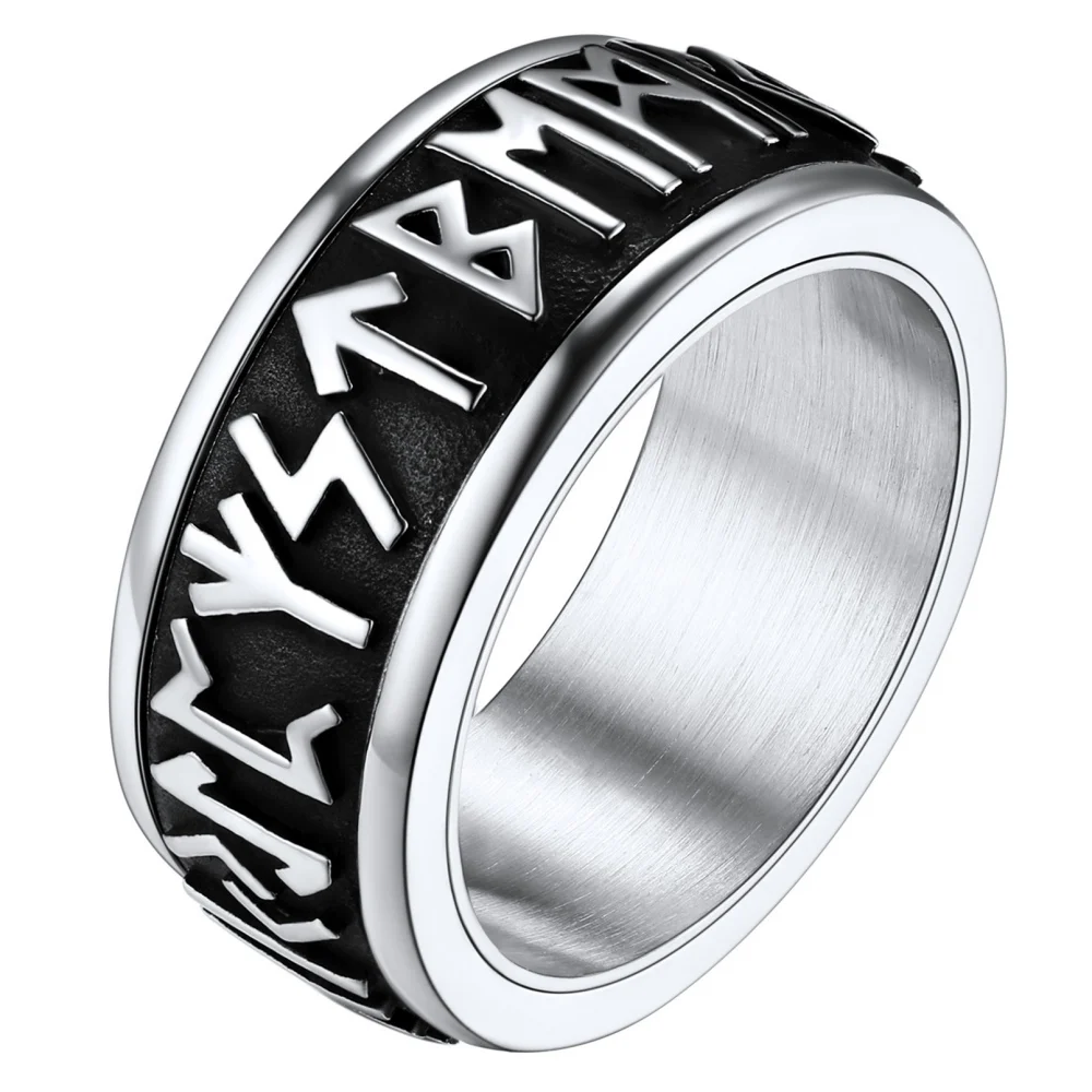 Anillo giratorio de runas vikingas nórdicas de acero inoxidable U7 para  hombre, banda giratoria de Color negro y dorado, joyería Unisex para  liberar ansiedad