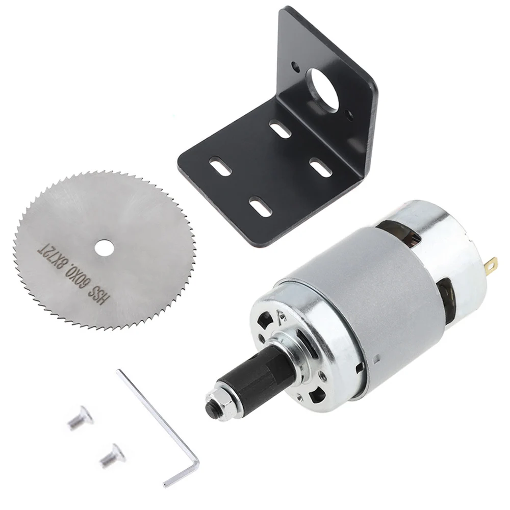 Kit sega da tavolo motore 12-24V 775 DC con staffa di montaggio con cuscinetto a sfera e lama da 60mm per taglio incisione lucidatura