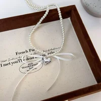 New Style Metal Heart Bow Ribbon Choker Necklace Collar Chain French Baroque Style Fashionable Romantic Women's Jewelry 5