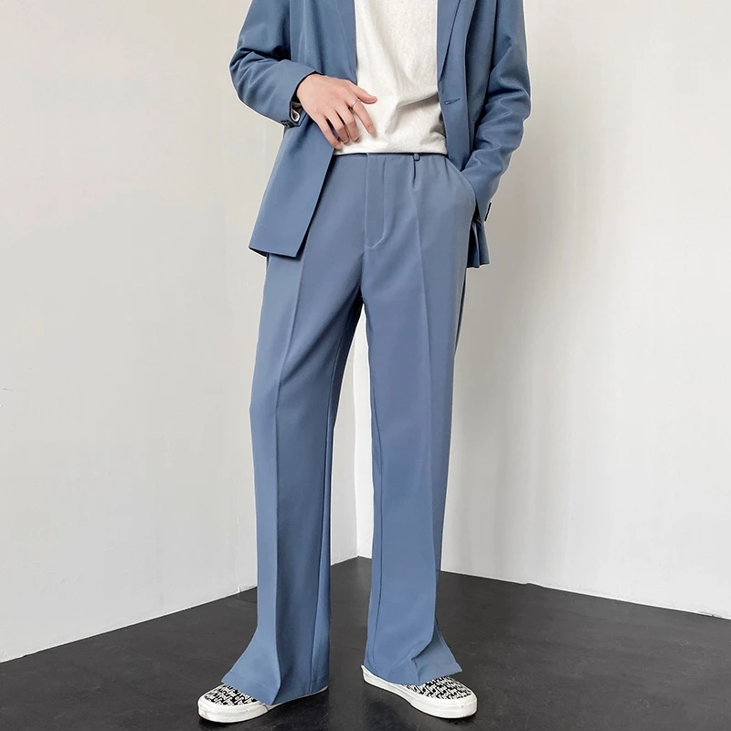 New Men Suit Pants Korean Casual Pant Neutral Solid Fashion Design Wide Leg Business Comfortable Trousers Straight Streetwear mens sports pants