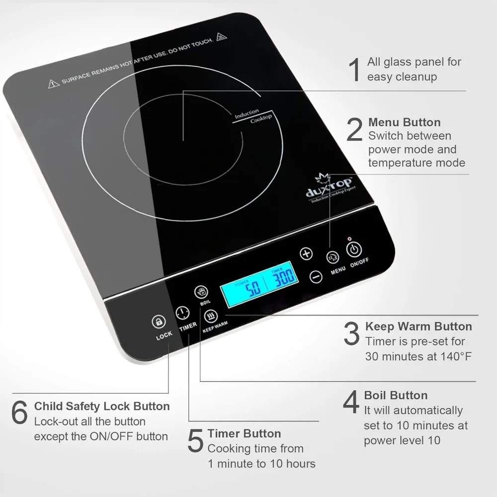 Portable Induction Cooktop Burner, Induction Hot Plate with LCD Sensor Touch 1800 Watts, Silver 9600LS/BT-200DZ