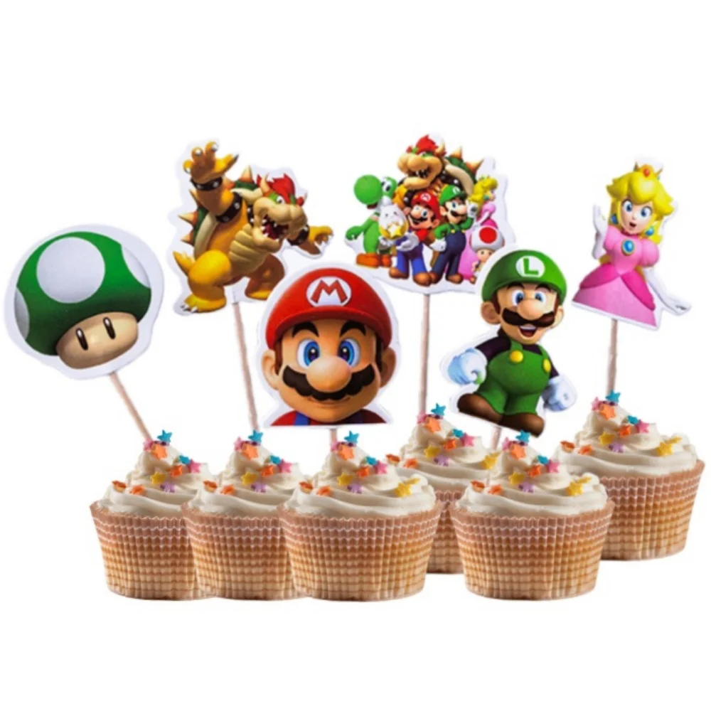 24pcs/set szuper Marián bros Takarmánypogácsa toppers Marián Félfogadás Cookie Zászló Gúnyrajz Újszülött zuhany gyerekeknek szülinapi Félfogadás Tészta decorations ajándékok