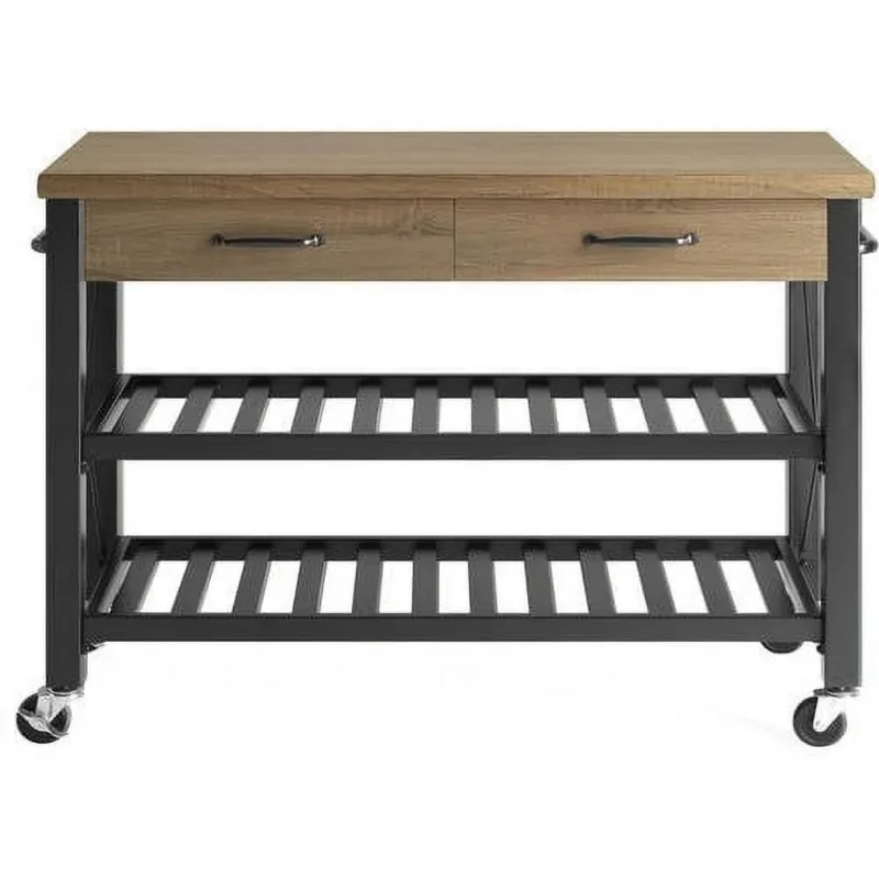 Santa Fe Kitchen Cart with Metal Shelves and TV Stand Feature 2