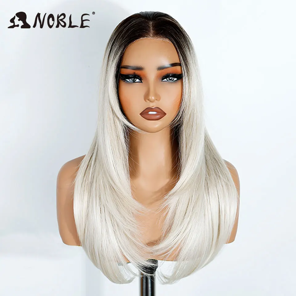 Noble Synthetic Lace Front Wigs For Women Straight Pre Plucked Layered Wig 13x3 Frontal Wigs Ombre Blonde White Cosplay Lace Wig