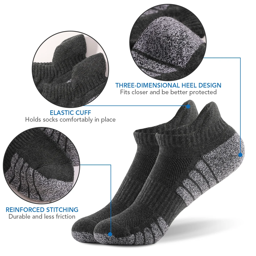 6 Pairs Sports Ankle Socks Athletic Low-cut Thick Knit Autumn Winter Outdoor Quick Dry Anti-skid No-Show For Running Cycling
