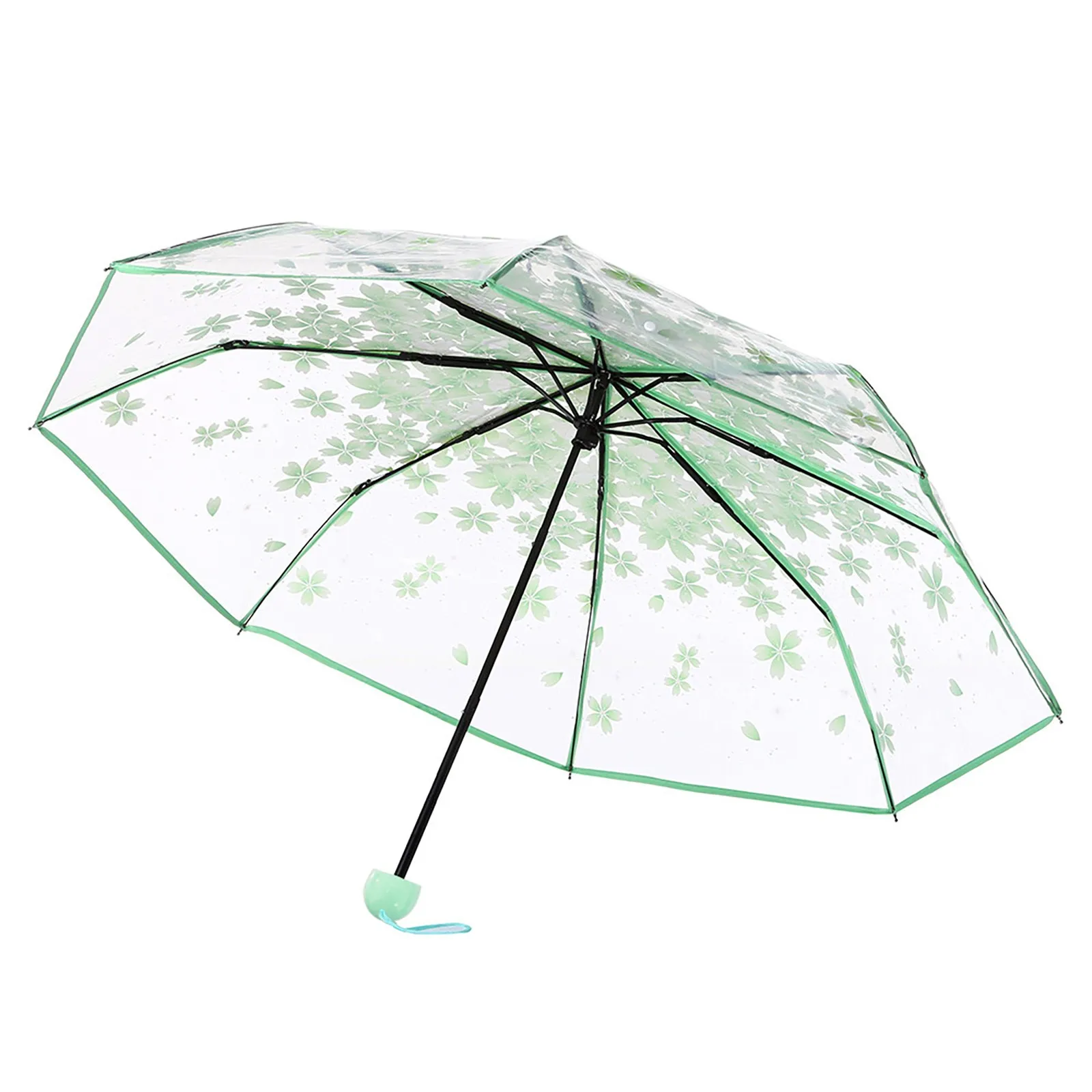 Three Fold Umbrella Women Transparent Clear Cherry Blossom Mushroom Sakura Folding Sunshade Rain Umbrella Folding Travel Umbrell folding umbrella