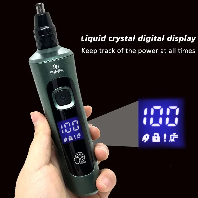 Electric Shaver Green Smart LCD Digital Display Three-head Floating Razor USB Rechargeable Washing Multi-function Beard Knife