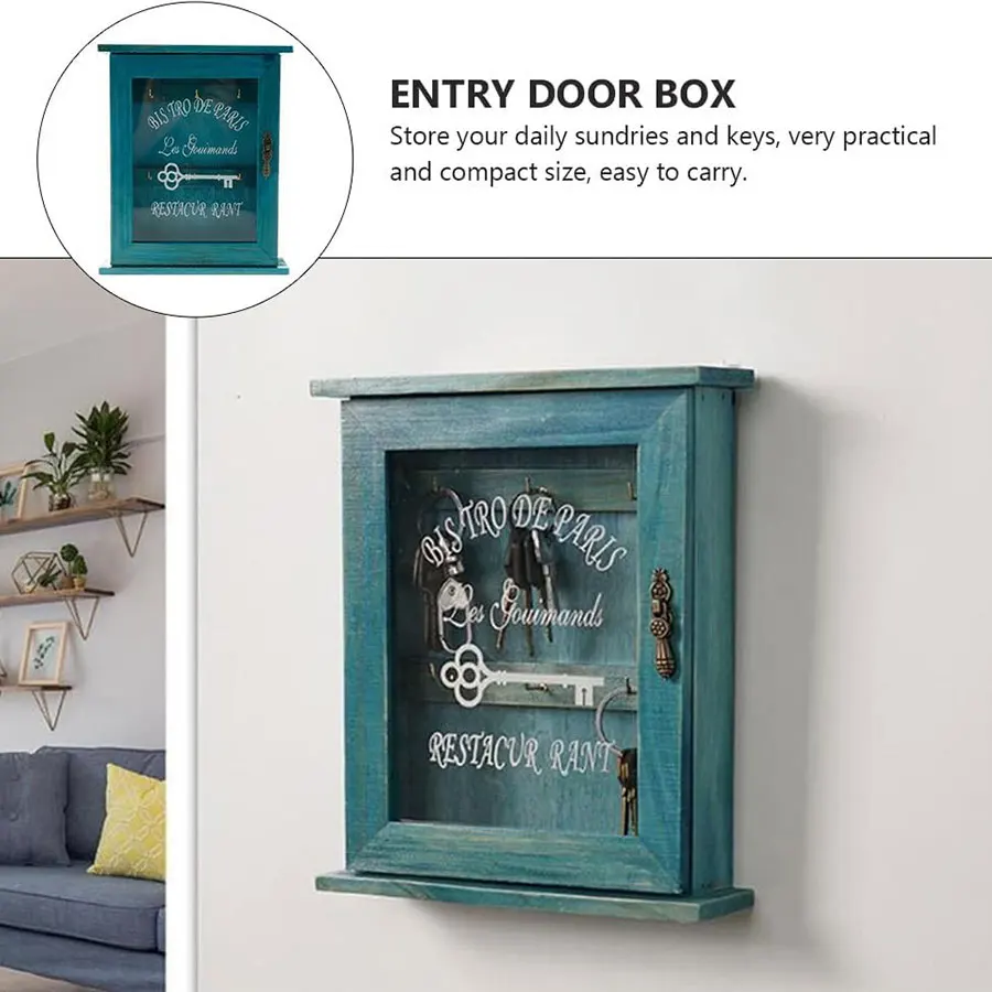 1Pcs Wooden Key Box, Wall Key Bag Wall-Mounted, Farmhouse Keychain Decoration, Decorative Key Holder, Entrance Wall-Mounted Jewelry Storage Box 3