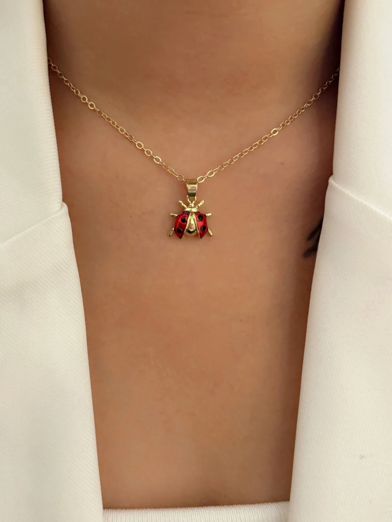 Ladybug Pendant Necklace Copper Charm for Women