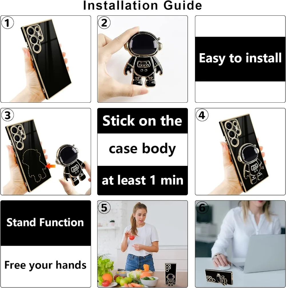 Luxury Astronaut Stand Case - Ultra Slim Fit Soft Shockproof Bumper with Electroplated Finish