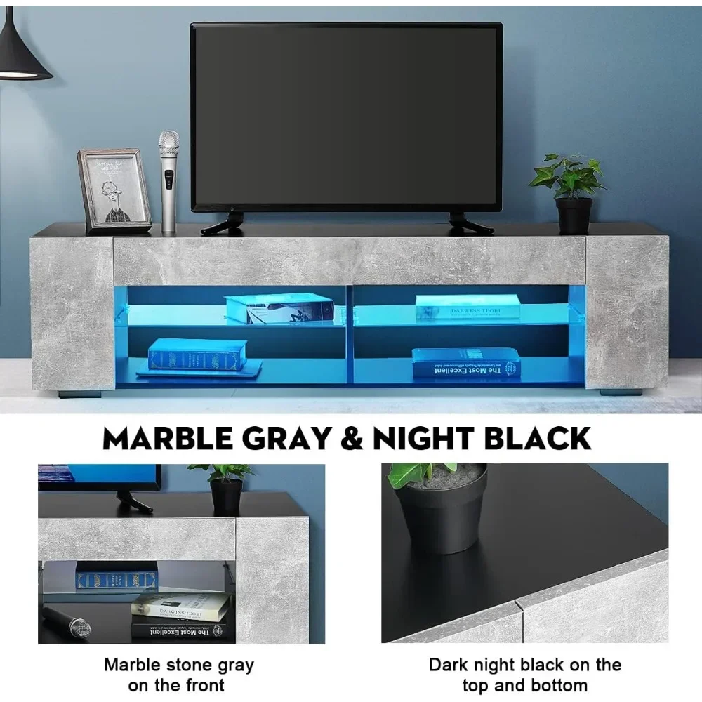 

TV Stands With LED Lights Small TV Console Media Table With Glass Shelves and Hidden Side Bookshelf for Living Room Stand
