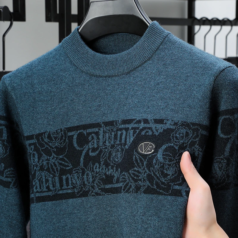 

High quality O-Neck Sweaters for men Thick Pullover Printed Luxury Knit South Korea 2023 New Autumn/Winter Warm Men's Clothing
