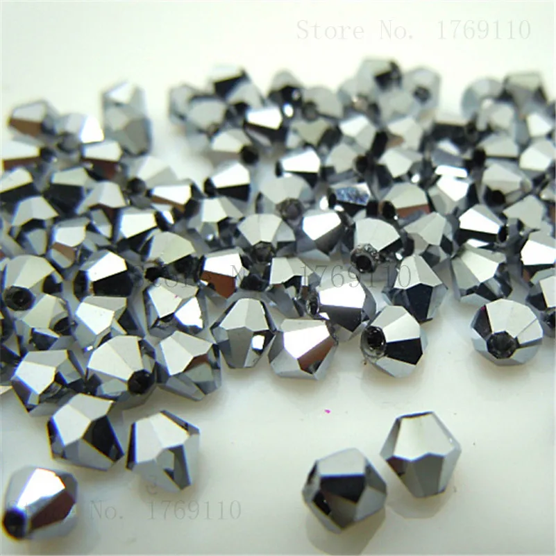 Elegant Black and Silver Bicone Crystal Glass Beads - 100pcs Set