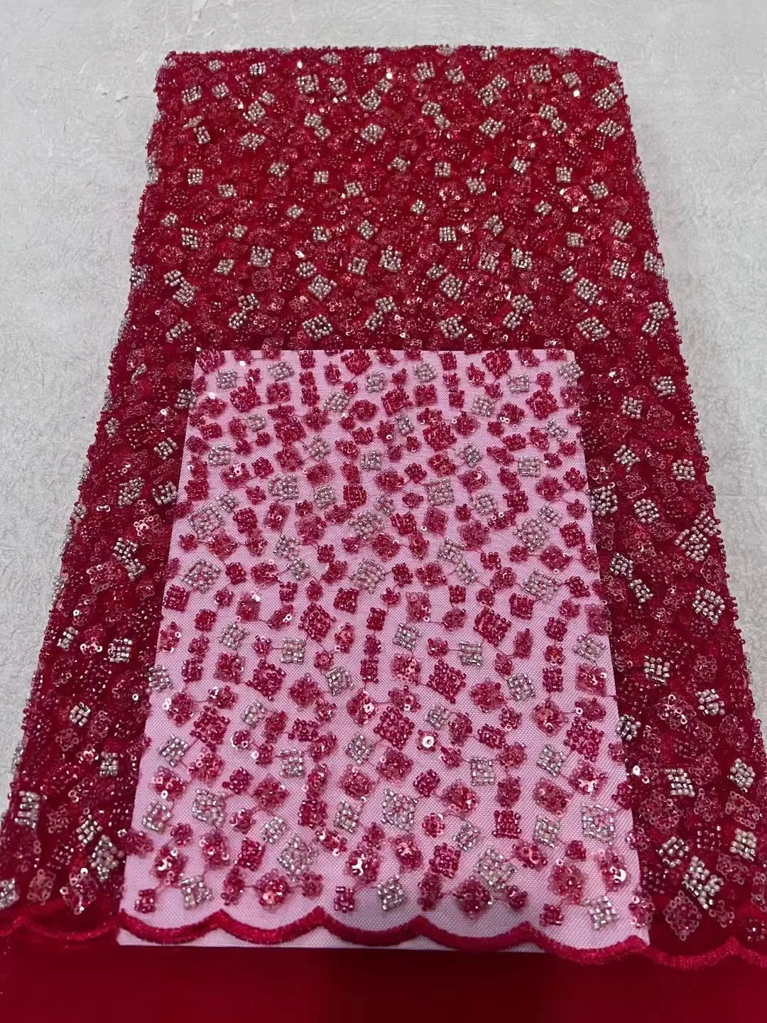 

African Heavy Beaded Lace Fabric 2024 High Quality 5 Yards Nigerian Sequins Groom Fabric Material For Wedding Party Dress