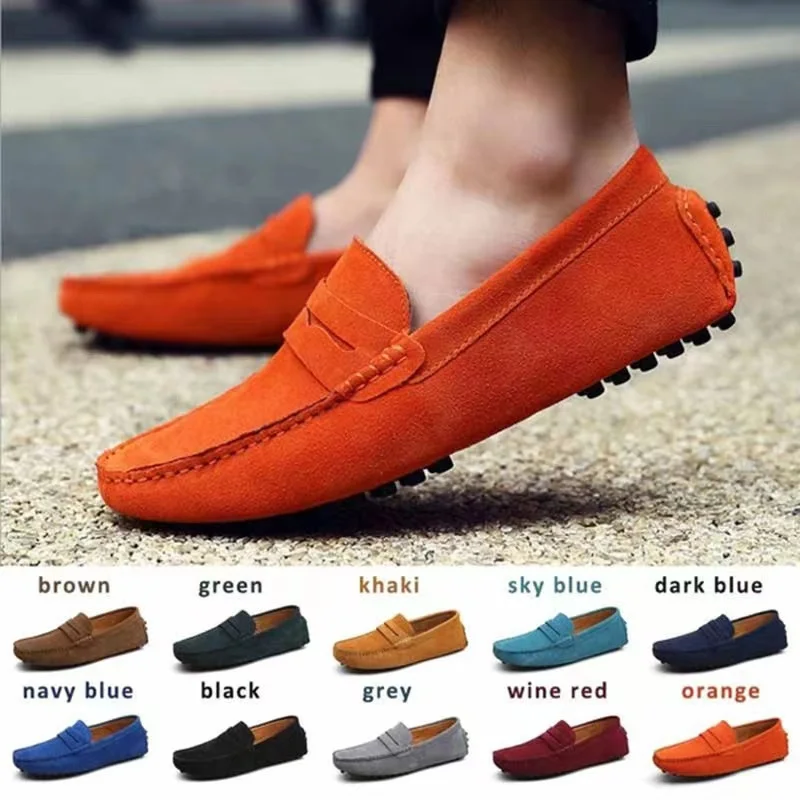 2022 Men Loafers Spring Autumn Suede Genuine Leather Shoes Male Moccasins Slip One Soft Casual Flats Driving Shoes Plus Size 49