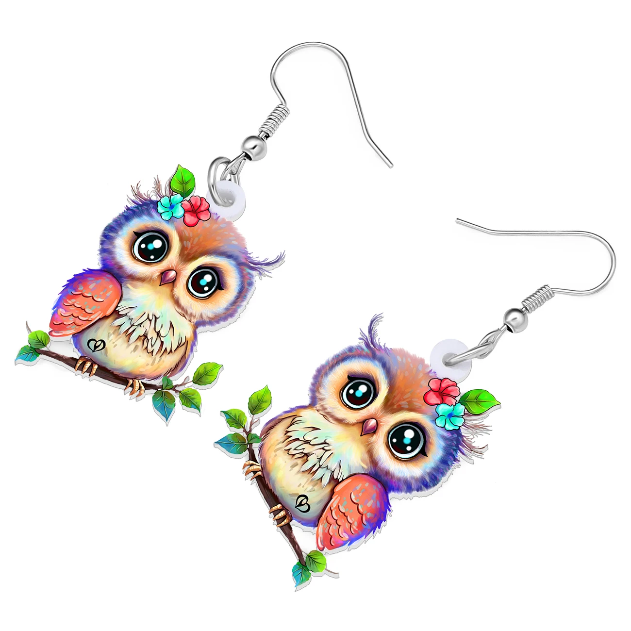 Cute Enamel Flower Owl Earrings - Dangle Bird Jewelry For Women, Lightweight Animal Charm Gifts
