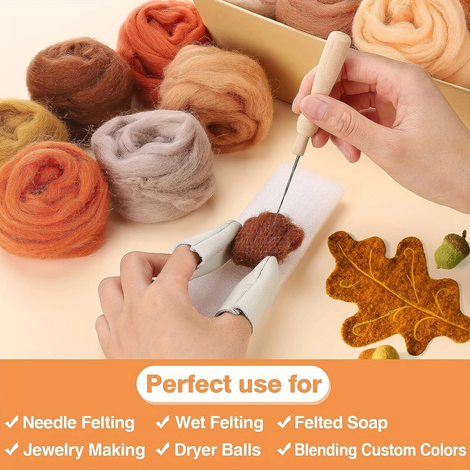 Nature Fibre Wool Yarn Roving Needle Felting Hand Spinning For Wool Felting Yarn Supplies DIY Craft Materials, 0.35oz/Pack