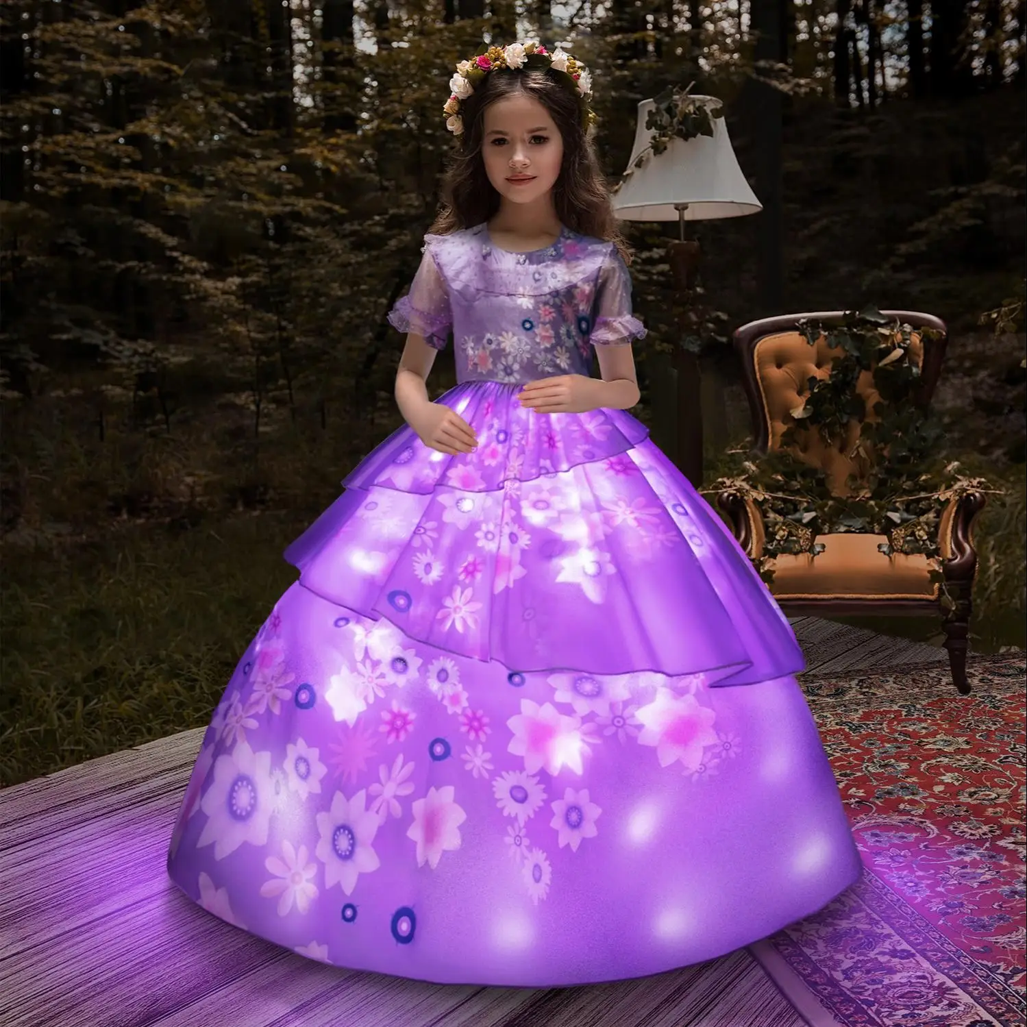 Encanto Princess Led Light Up Robe pour fille Cosplay Isabela Mirabel  Carniva Costume de Noël Kid Birthday Party Soirée Dresse_a