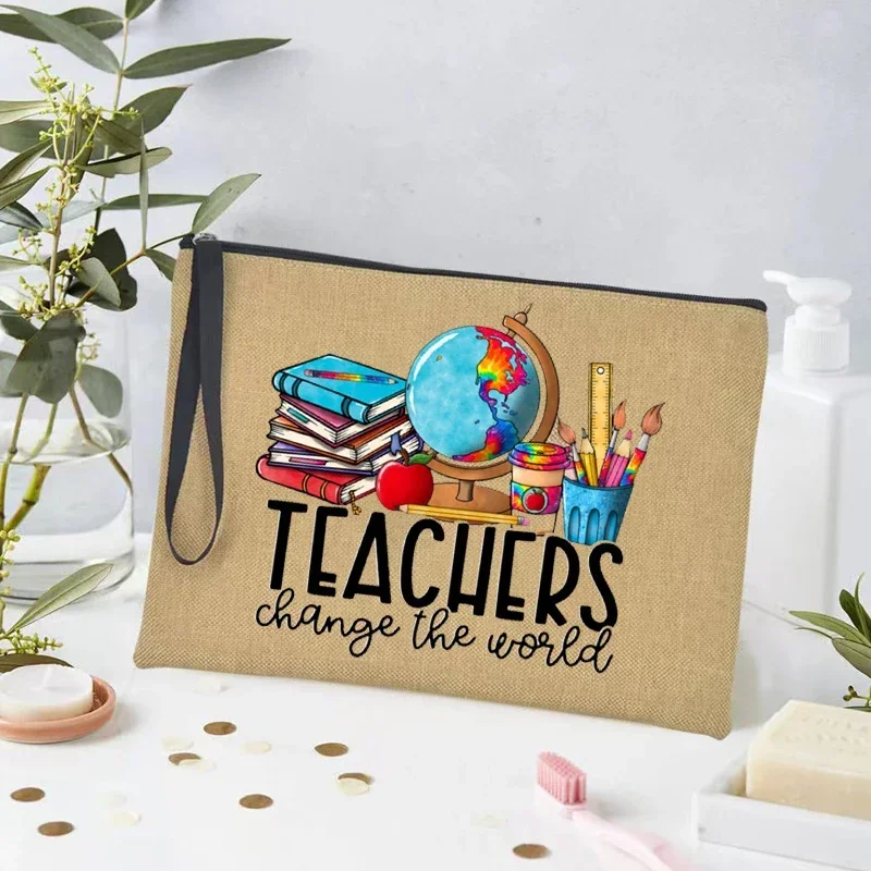 

Teacher Change The World Make up Bag Travel Toiletry Organizer School Teacher Gift Women Cosmetic Pouch Bag Neceser Makeup Case