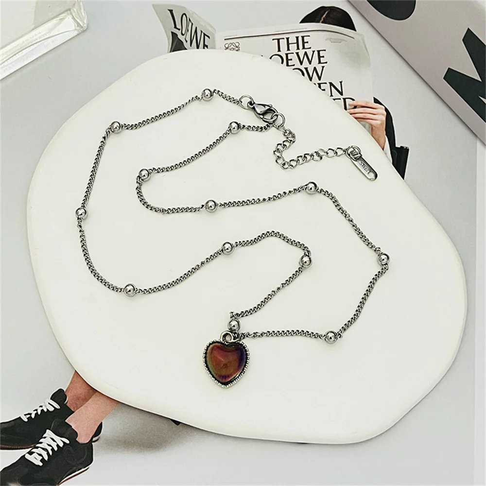 Edelstahl Gefühl Emotionale Empfindliche Verfärbung Liebe Anhänger Halskette Perle Kette Halskette Geschenk Schmuck Neue Mode_voghion.com