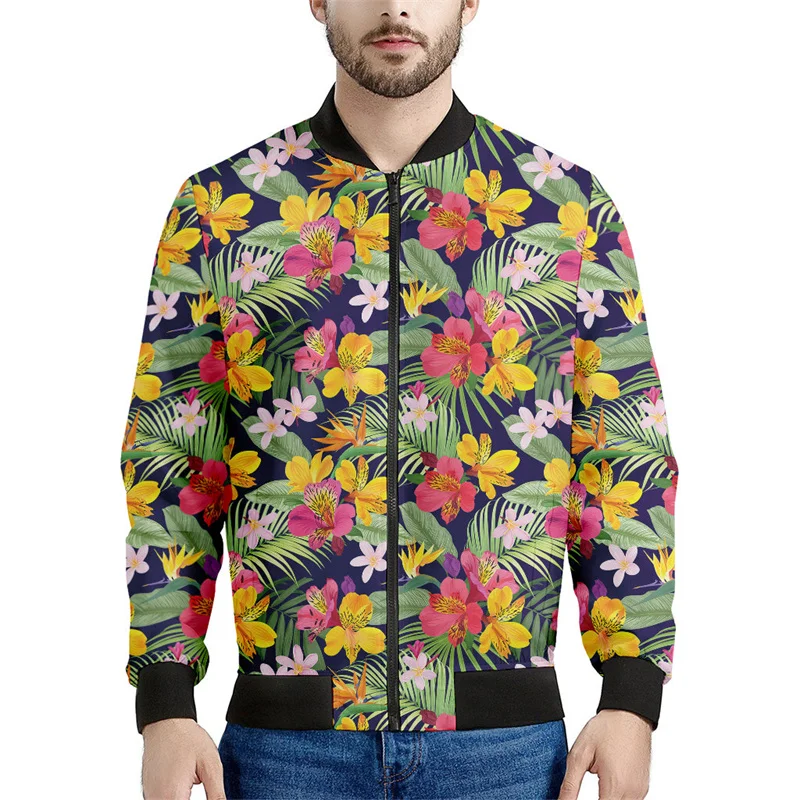 thumbnail image 1 of Chaqueta con cremallera y estampado de flores de alstroemerias para hombre, sudadera étnica con estampado 3D, chaqueta informal de calle, abrigo de manga larga con cremallera, 1 of 5