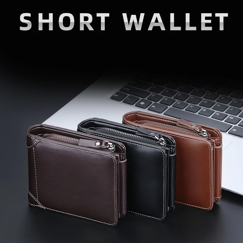 

Wallet Men Purses European and American Handbag Multi Card Slot Three Fold Zipper Zero Moneybag Fashion Thin Card Pocket