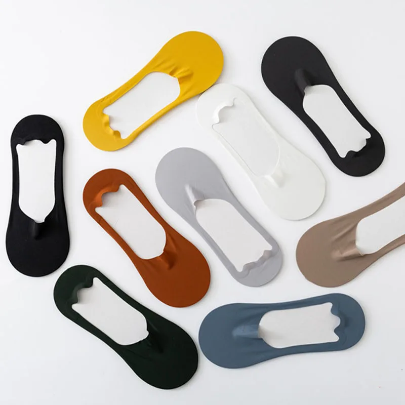 5pairs Men's Cotton Socks Summer Breathable Ultra-thin No Show Ice Silk Sock Silicone Non-slip Bottom Absorb Sweat Men Boat Sock