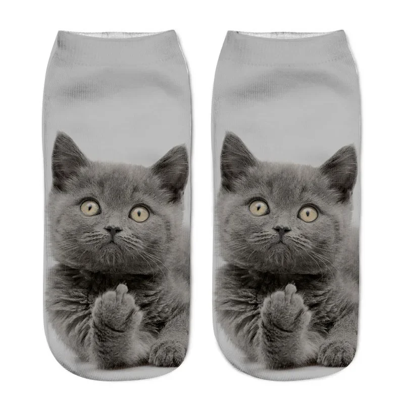 3D Printing Children's Socks Design Funny Cute Cat Socks Unisex Gift Low Ankle Funny Socks 6-12 Years Old
