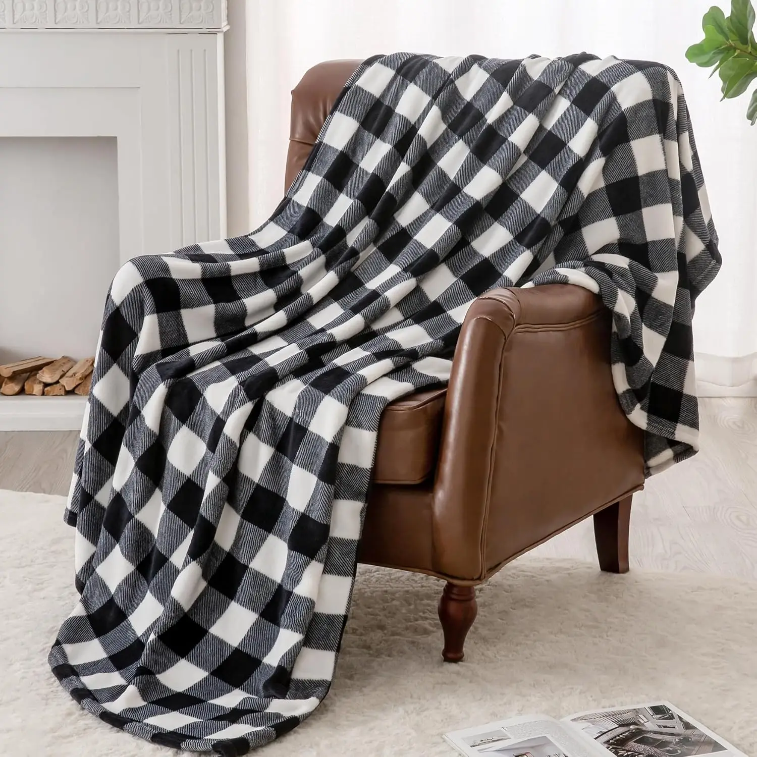 1PC Blanket for Couch Sofa Bed Plaid Decor Black White Checkered Blanket Cozy Fuzzy Soft Lightweight Warm Blankets  All Seasons 2