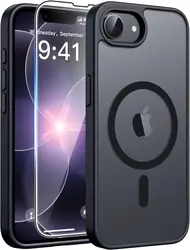 Magnetic Translucent Matte Shockproof Phone Case with Screen Protector - iPhone 17 e (Black)