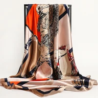 90X90CM Square Women Scarves Silk Office Ladies Hair Neck Bandanna Headband Foulard Headcloth Muslim Headscarf Female muffler 6
