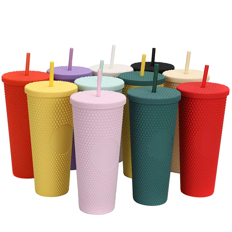 

710ml Large Capacity Studded Water Cup Creative AS Straw Durian Cup Water Bottle with Straw Drinkware Coffee Cup Cold Water Mug