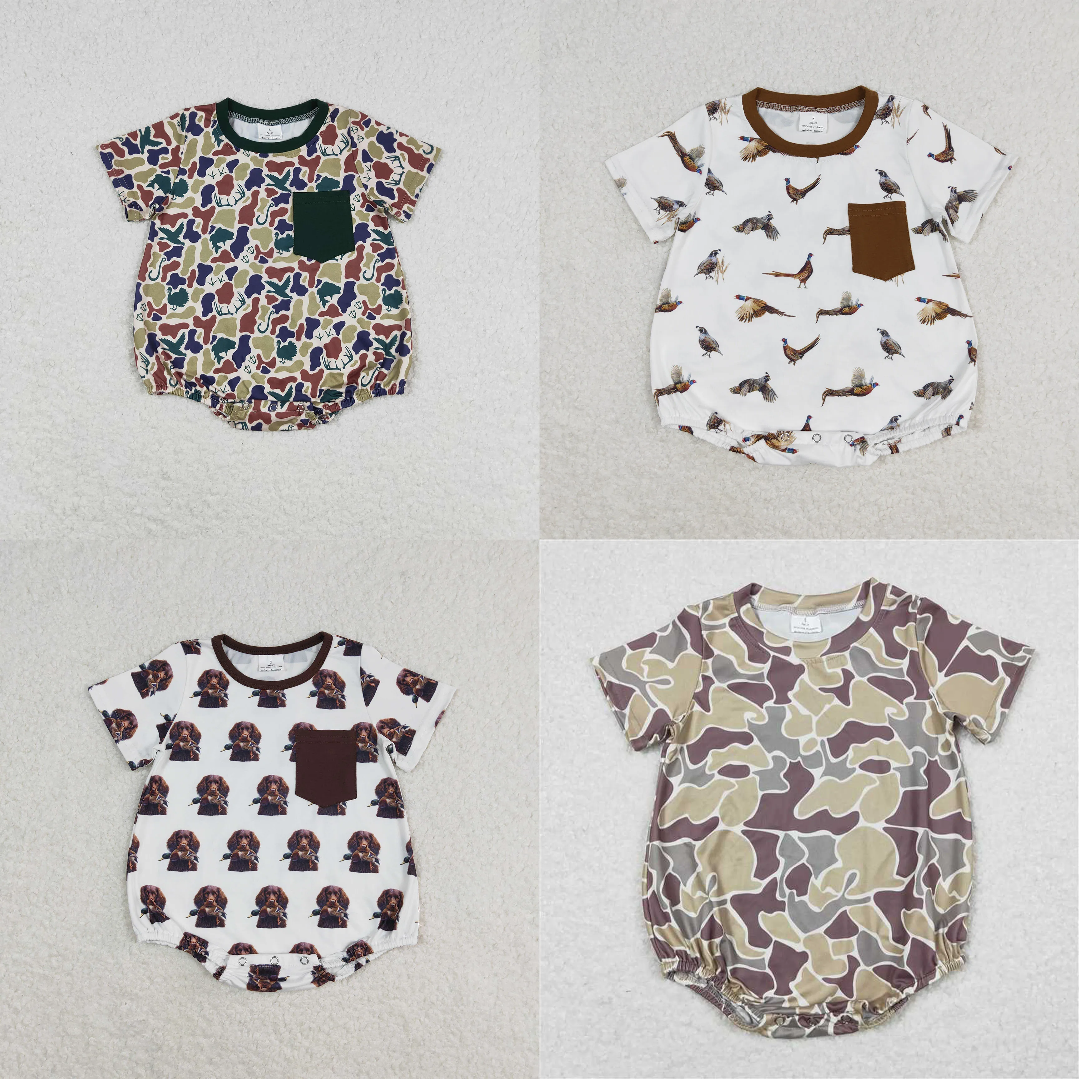 

Wholesale Kids Newborn One-piece Coverall Pocket Camo Bodysuit Baby Boy Toddler Bubble Buttons Romper Short Sleeves Jumpsuit