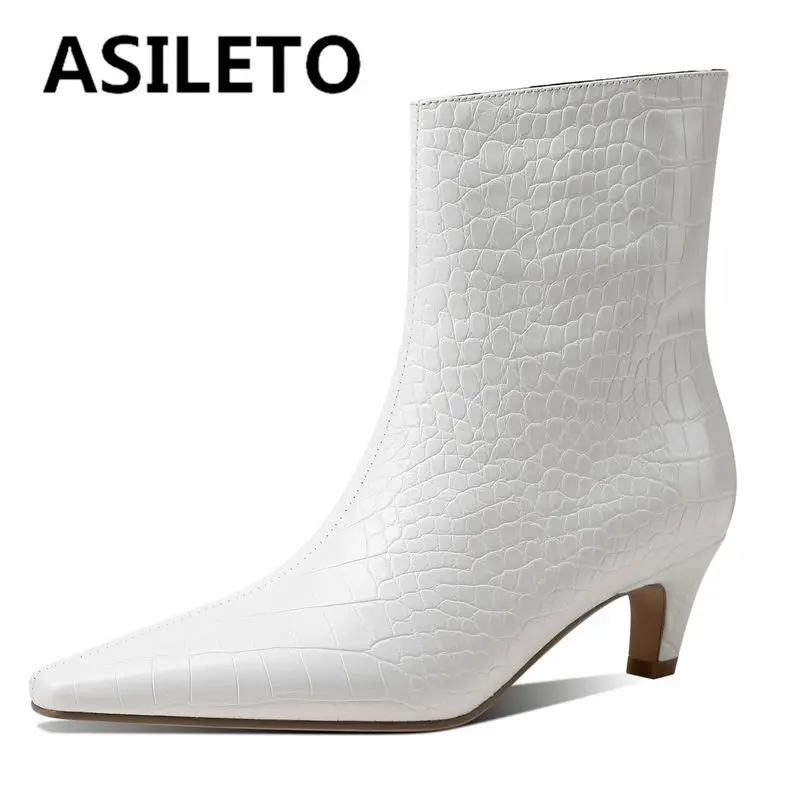 

ASILETO 2022 Fashion Womens Ankle Boots Square Toe Small Heels Slip-on Plaid Large Size 34-44 Solid Black Brown Spring S3866