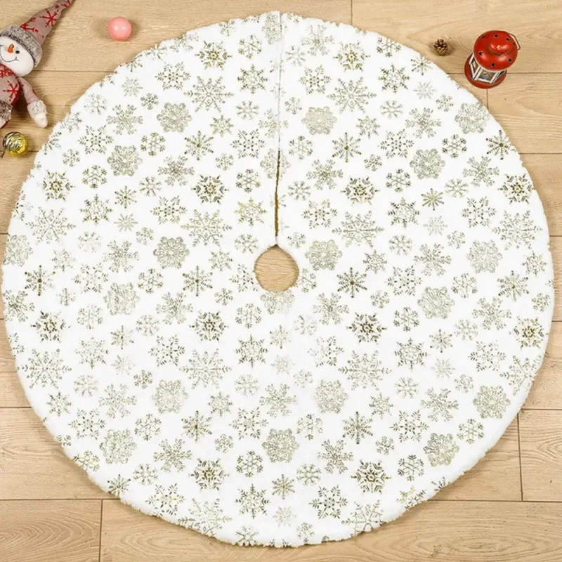 

122cm Christmas Tree Skirt Faux Fur Carpet White Snowflake Plush Mat For Home Xmas Tree New Year Decor Noel Apron Ornament
