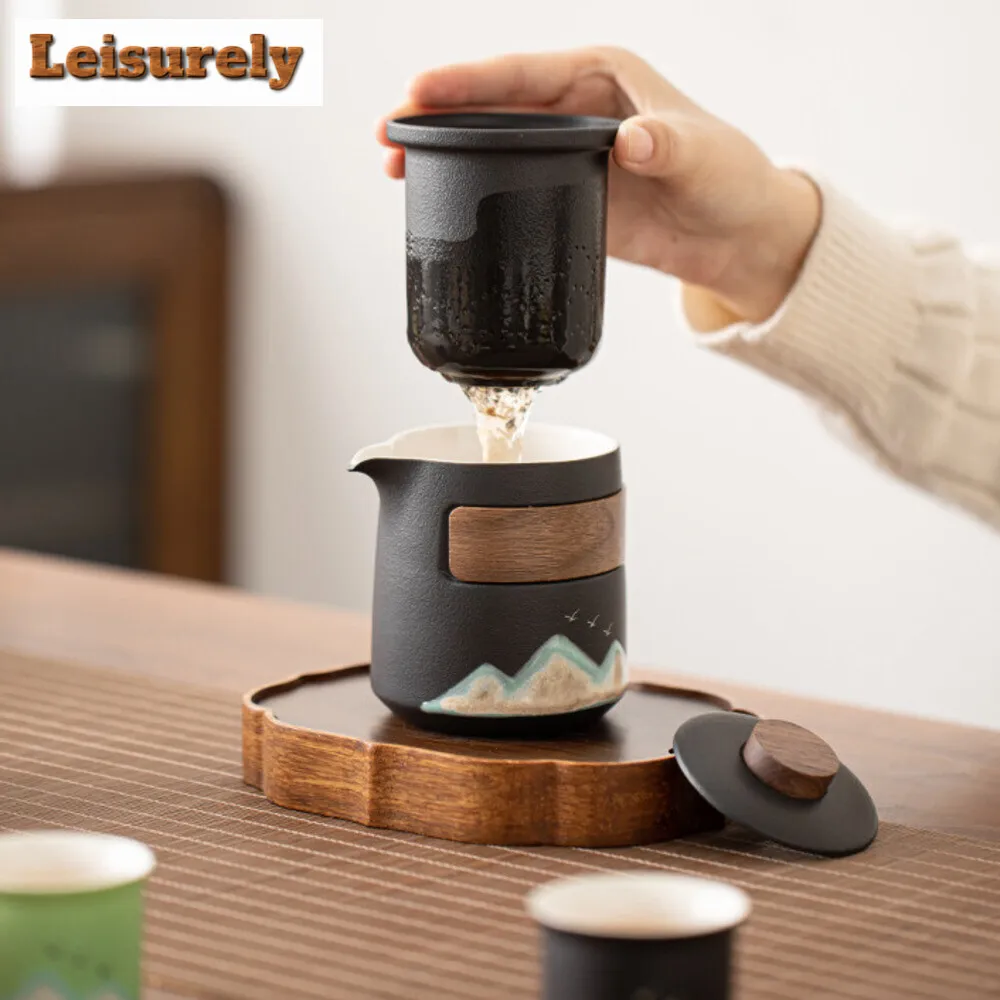 Hand-painted Rivers Mountains Tea Set Complete Set Boutique Tea Ceremony Set Teapot and Tea Cup Set Tea Services Ornaments Gifts