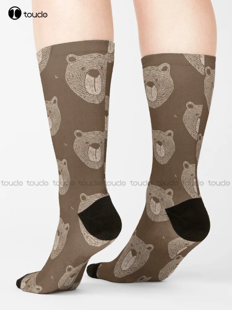 

Bear Brown Head Winter Autumn Socks Mens Black Socks Personalized Custom 360° Digital Print Gift Harajuku Colorful Retro Casual