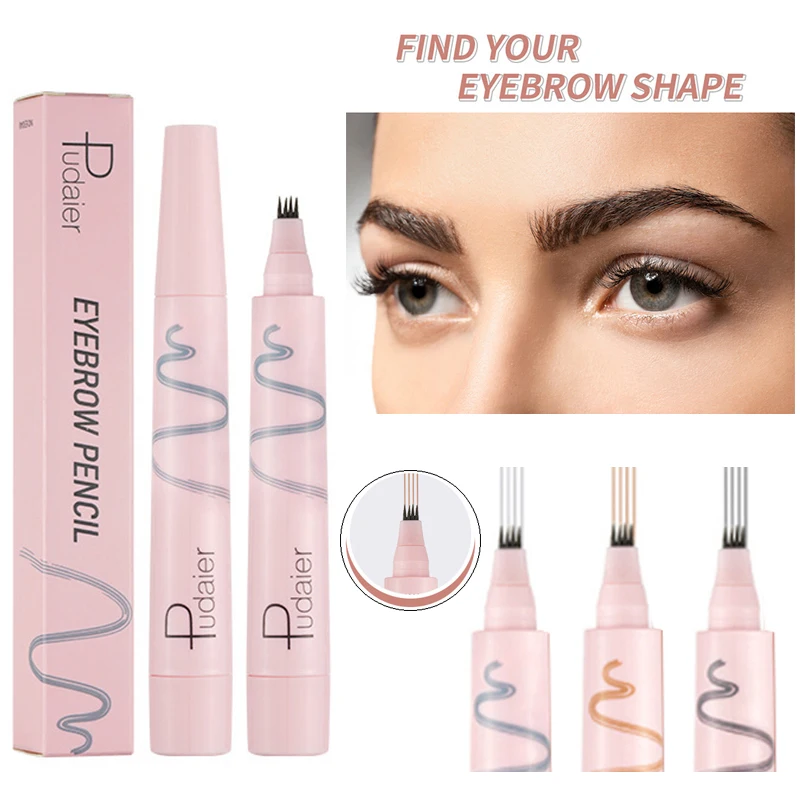 

3 Colors Eyebrow Pen Waterproof 4 Fork Tip Eyebrow Tattoo Pencil Cosmetic Long Lasting Natural Dark Brown Liquid Eye Brow Pen
