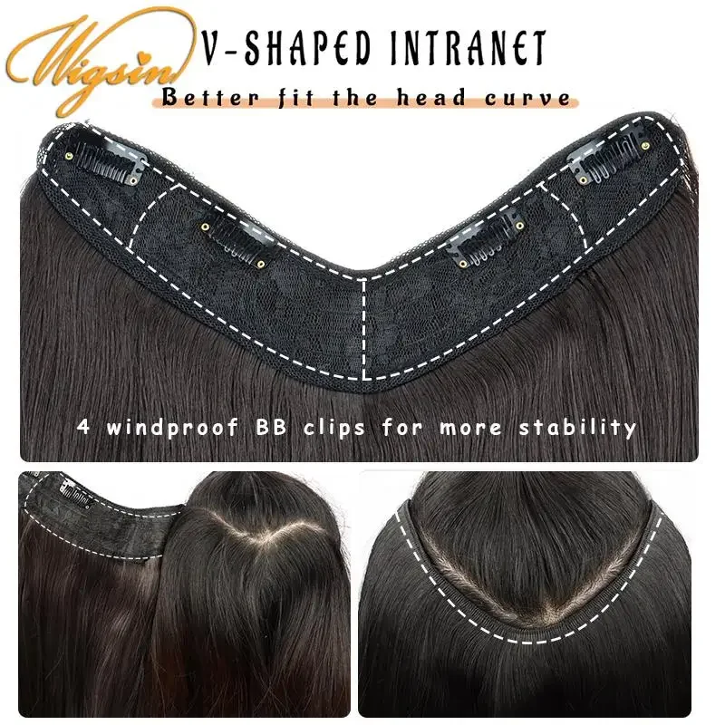WIGSIN 합성 V자형 레이어드 4 클립 긴 스트레이트 헤어 익스텐션, 자연스러운 보이지 않는 헤어피스, 여성용 가발, 55cm
