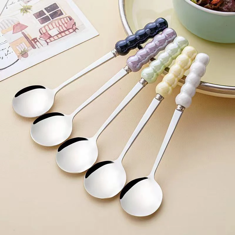 Description Picture 2 of itemPearl Handle Spoon For Dessert Coffee Tea Stainless Steel Spoon Stirring Spoons Dessert Spoons Bar Kitchen Accessories Gadgets